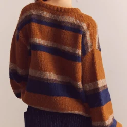 Amente - Pull Crew Neck Rayé - Ambre/Bleu