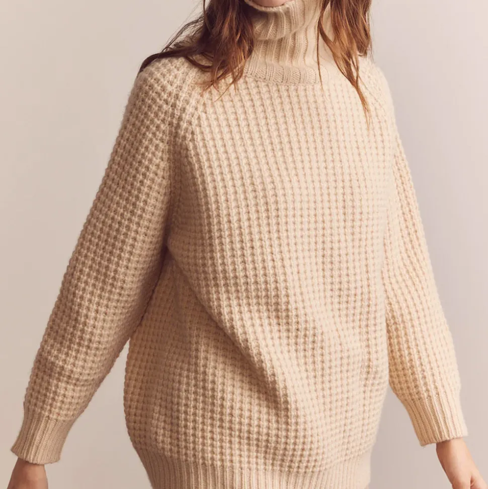 Amente - Pull Gaufré à Col Roulé - Beige