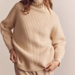 Amente - Pull Gaufré à Col Roulé - Beige