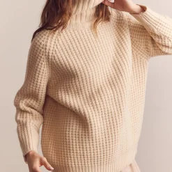 Amente - Pull Gaufré à Col Roulé - Beige