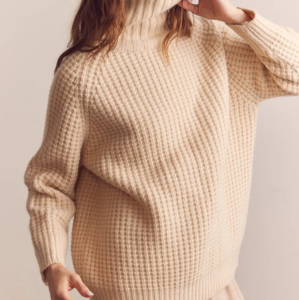 Amente - Pull Gaufré à Col Roulé - Beige
