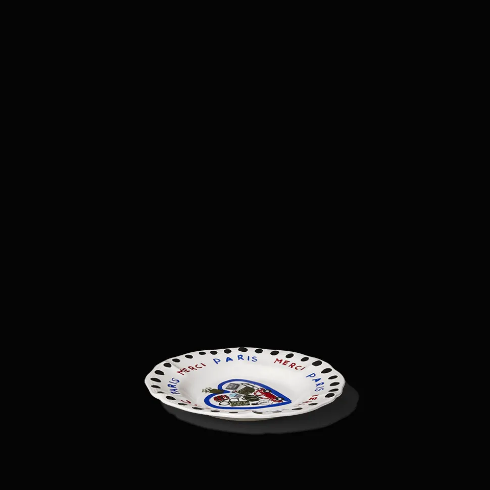 Assiette plate en faïence Merci