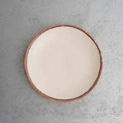 Assiette plate en grès - Crème & Marron