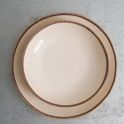 Assiette plate en grès - Crème & Marron