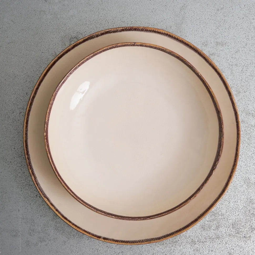 Assiette plate en grès - Crème & Marron