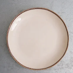 Assiette plate en grès - Crème & Marron