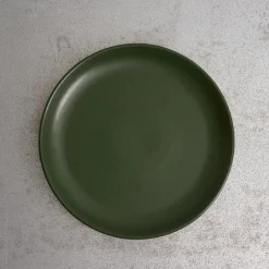 Assiette plate en grès fin - Kaki