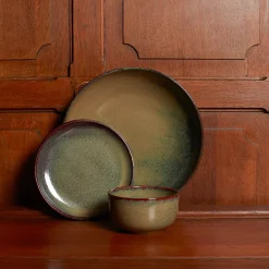 Assiette plate en grès émaillé Jaspe - Vert