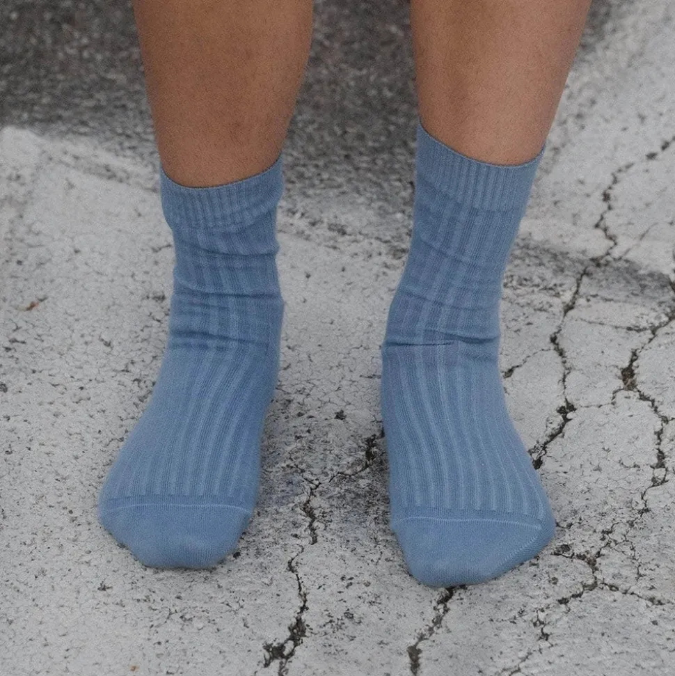 Baserange - Chaussettes côtelées Rib - Bleu