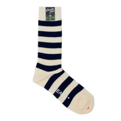 Beams Plus - Chaussettes Rayées - Blanc et Bleu