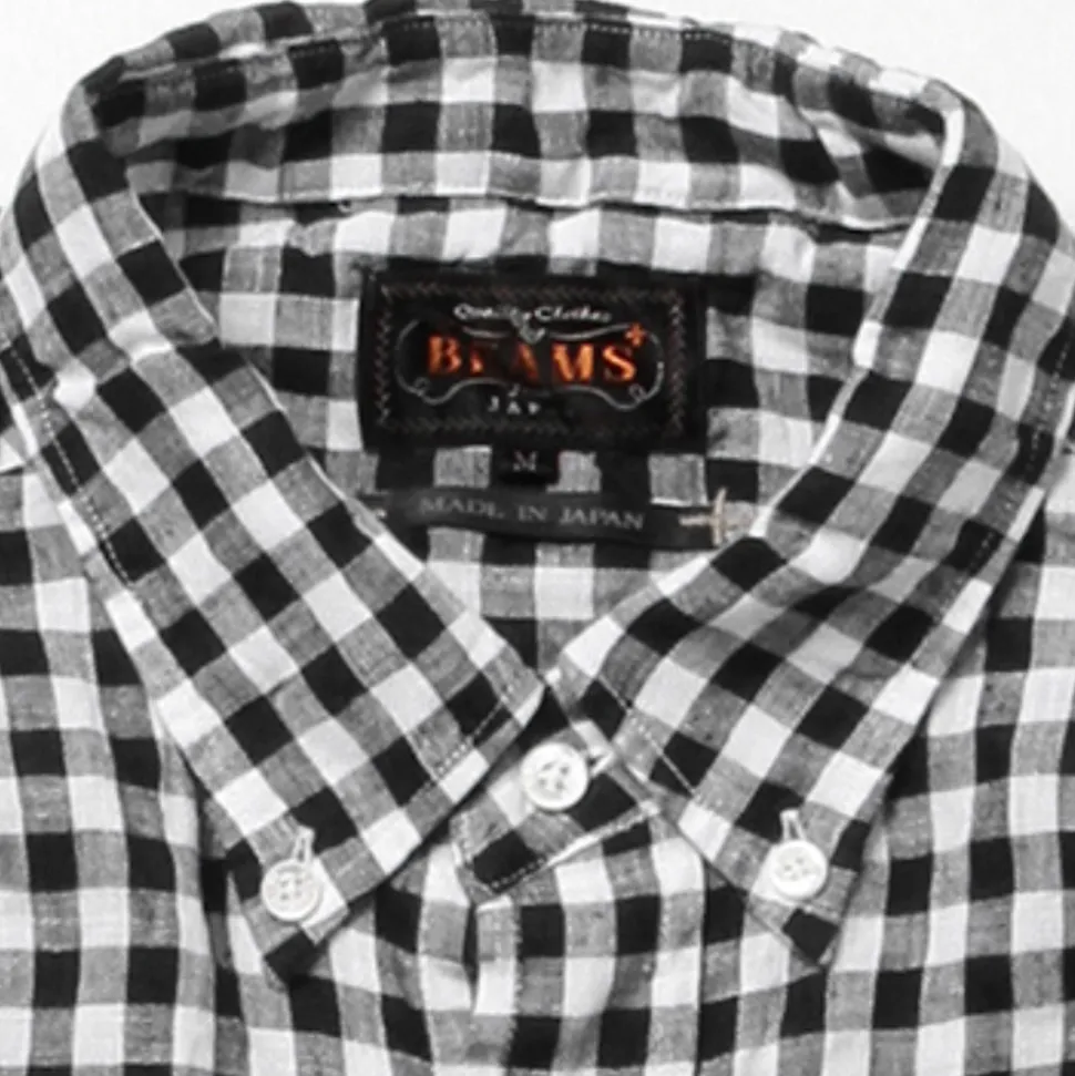 Beams Plus - Chemise Gingham Lin - Noir