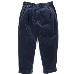 Beams Plus - Pantalon 2 Pleats Velours - Bleu