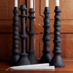 Bougeoir anneaux en papier mâché - Noir
