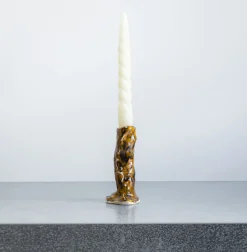 Bougeoir en céramique émaillée - Jaune