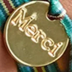 Bracelet à Carreaux Médaille Merci - Vert