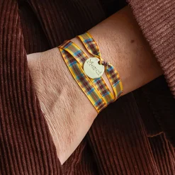 Bracelet à Carreaux Médaille Merci - Jaune