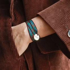Bracelet à Carreaux Médaille Merci - Noir