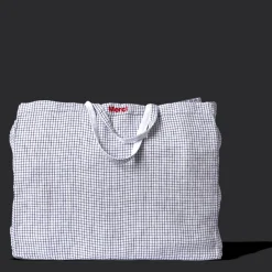 Cabas en lin lavé - Carreaux Bleu Shibori