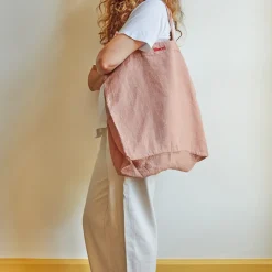 Cabas en lin lavé Merci - Beige rosé