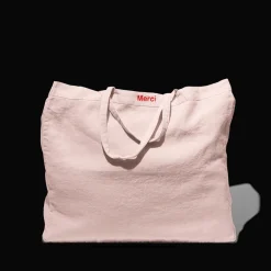 Cabas en lin lavé Merci - Beige rosé