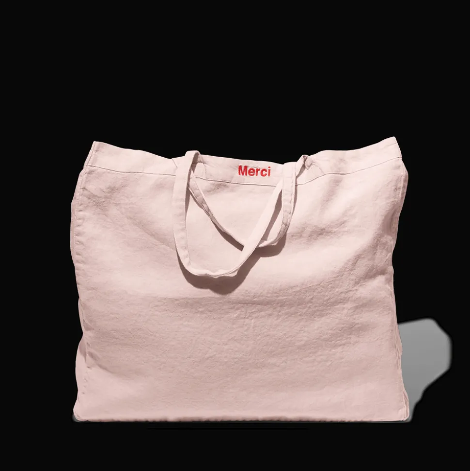 Cabas en lin lavé Merci - Beige rosé