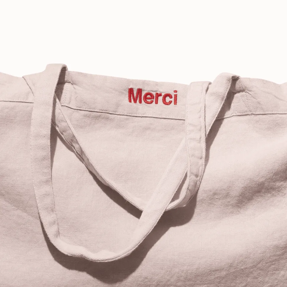Cabas en lin lavé Merci - Beige rosé
