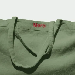 Cabas en lin lavé Merci - Vert d'Anduze