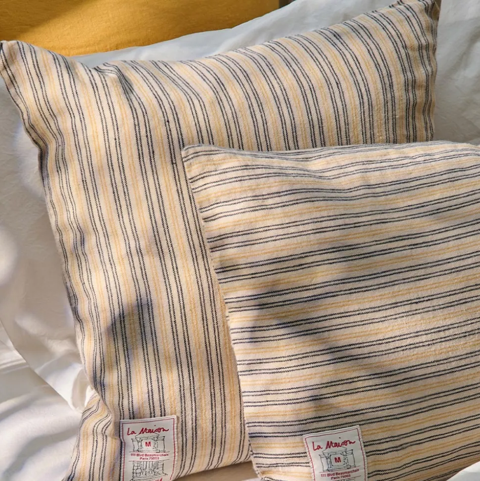 Coussin épais en lin - Rayures Matelas Bleu & Jaune Asahi