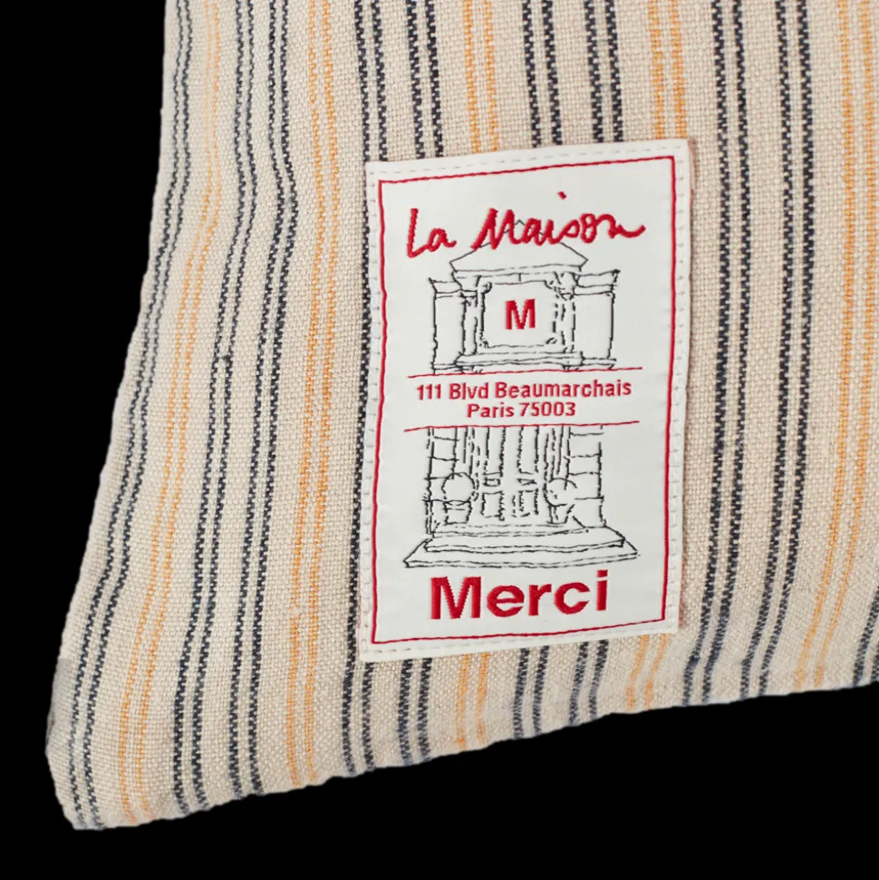 Coussin épais en lin - Rayures Matelas Bleu & Jaune Asahi