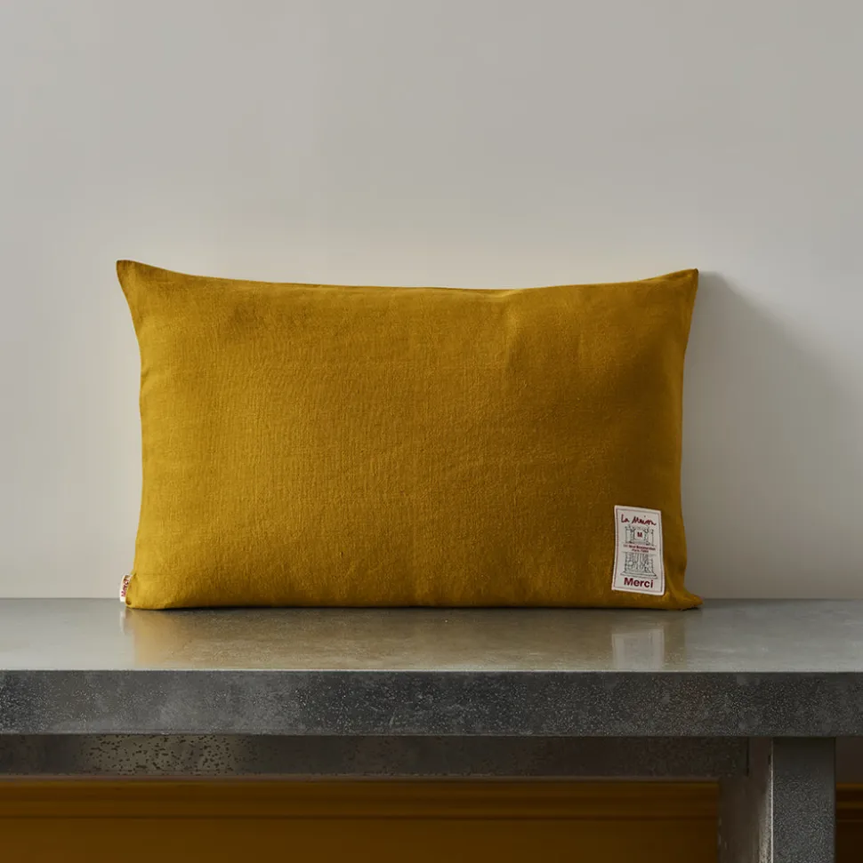 Coussin épais en lin - Uni Olive