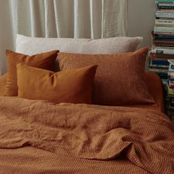 Coussin épais en lin - Uni Brique de Sienne
