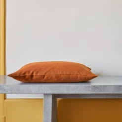 Coussin épais en lin - Uni Brique de Sienne