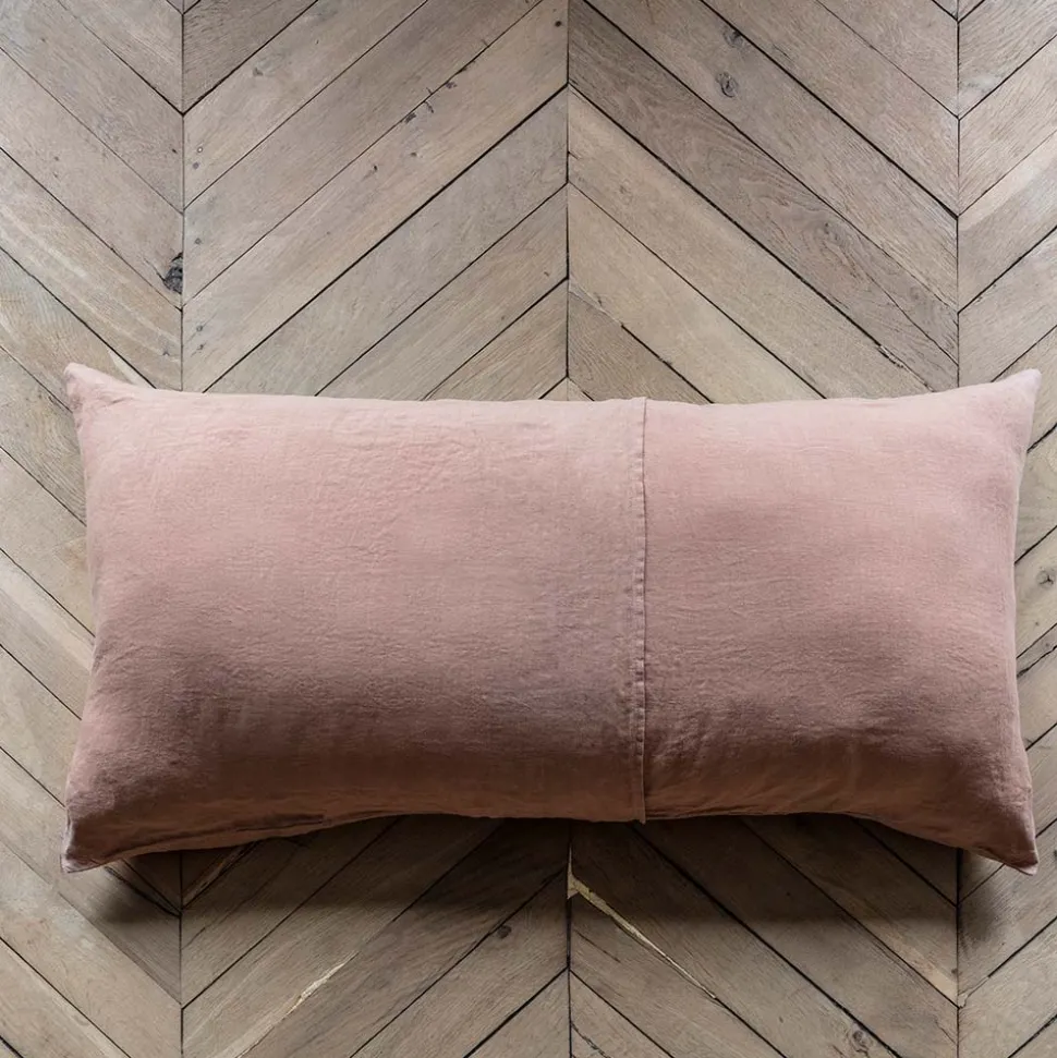 Coussin rectangle en lin lavé - Rose Argile