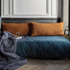 Coussin rectangle en lin lavé - Brique de Sienne