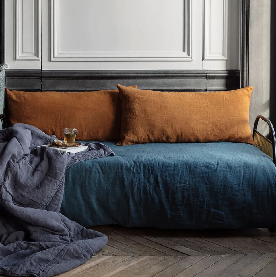 Coussin rectangle en lin lavé - Brique de Sienne