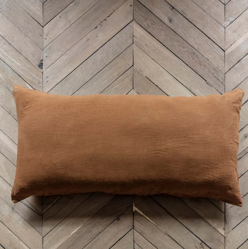 Coussin rectangle en lin lavé - Brique de Sienne