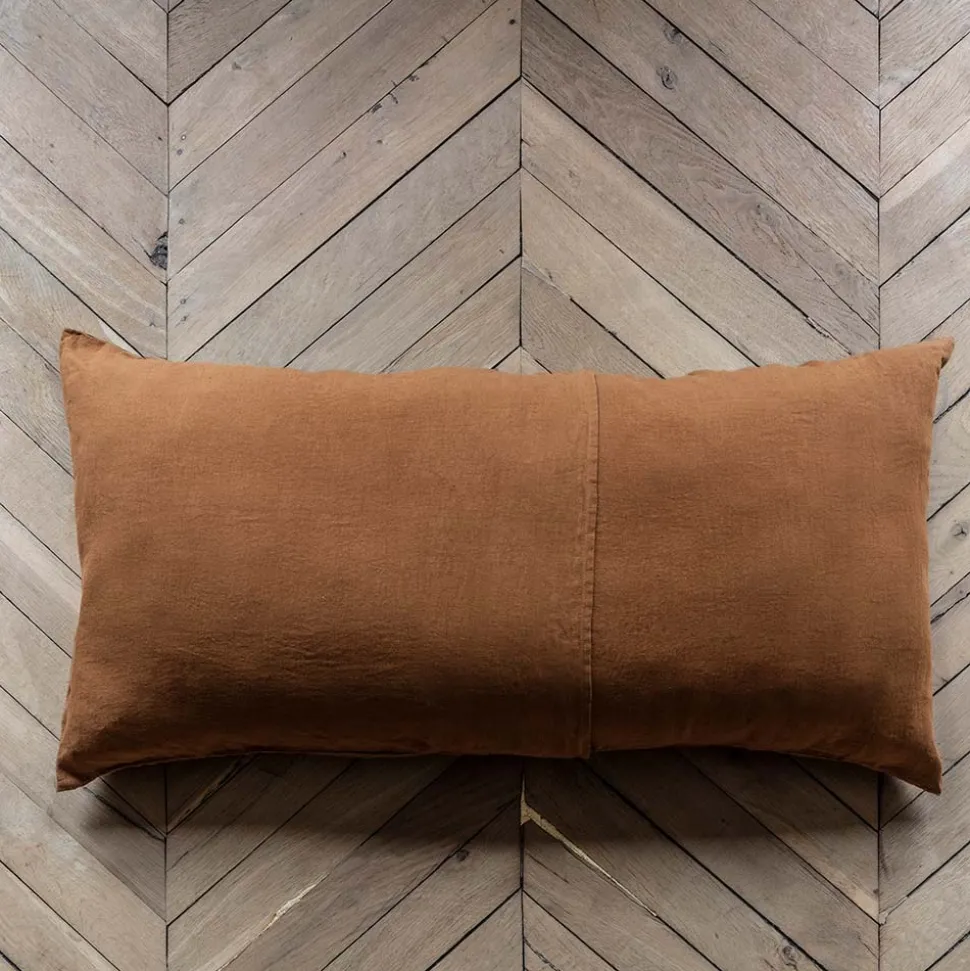 Coussin rectangle en lin lavé - Brique de Sienne