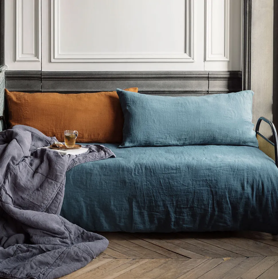 Coussin rectangle en lin lavé - Brique de Sienne