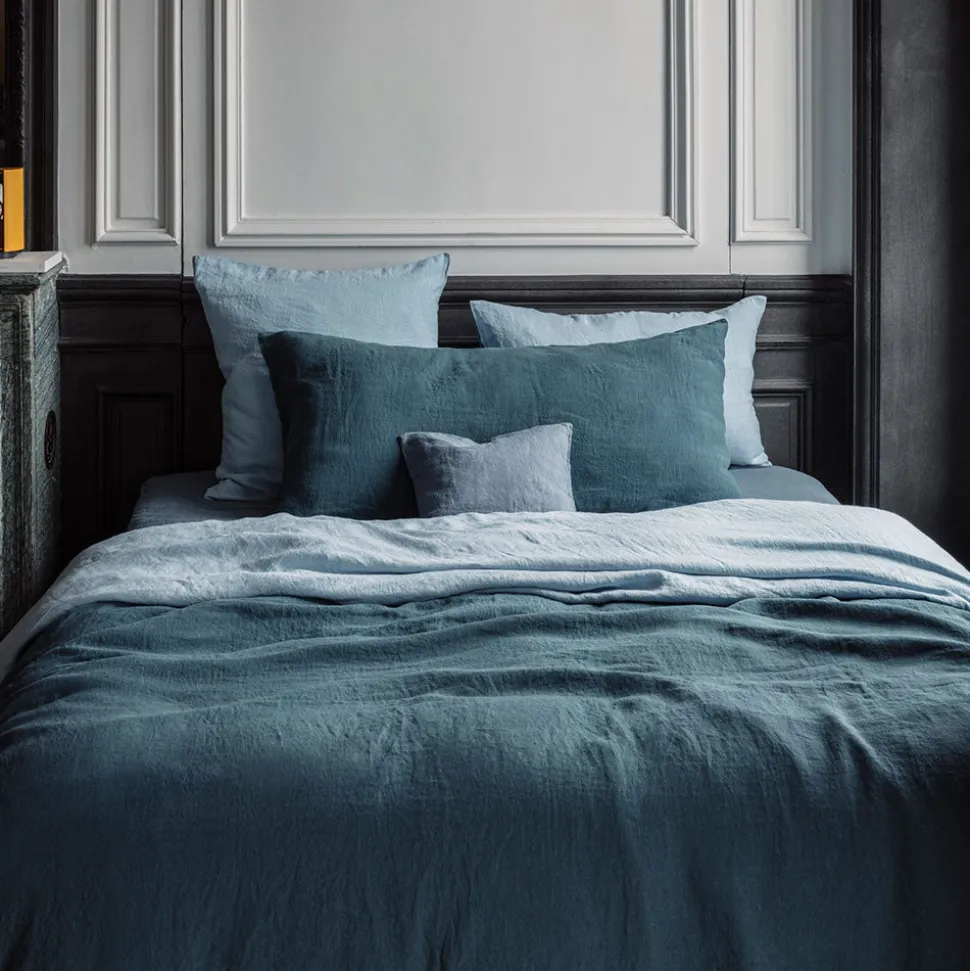 Coussin rectangle en lin lavé - Bleu Pétrole