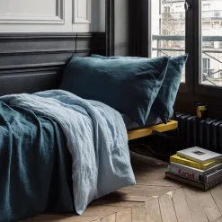Coussin rectangle en lin lavé - Bleu Pétrole