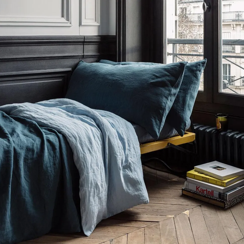 Coussin rectangle en lin lavé - Bleu Pétrole