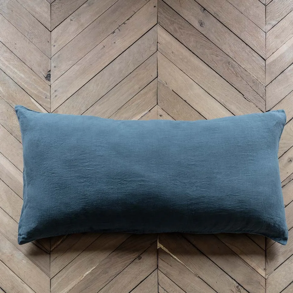 Coussin rectangle en lin lavé - Bleu Pétrole