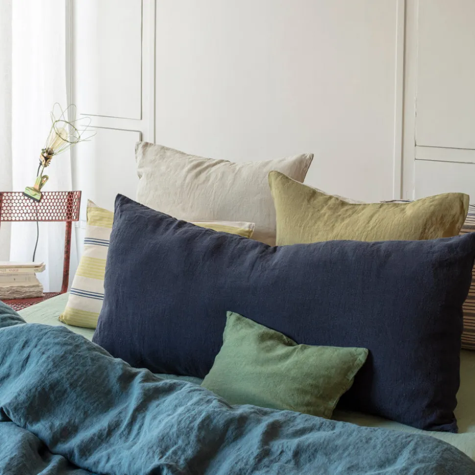 Coussin rectangle en lin lavé - Bleu Encre