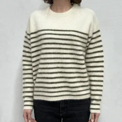 C.T.plage x Merci - Pull Rayé - Blanc/Olive
