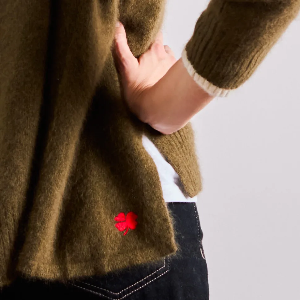 C.T.plage x Merci - Pull Trèfle - Olive