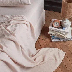 Drap plat en lin lavé - Beige Rosé
