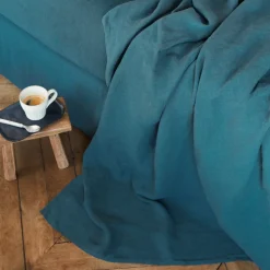 Drap plat en lin lavé - Bleu Pétrole