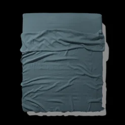 Drap plat en lin lavé - Bleu Pétrole