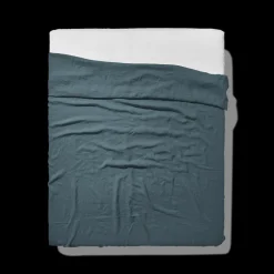 Drap plat en lin lavé - Bleu Pétrole