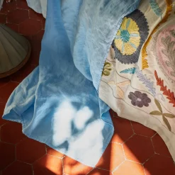 Drap plat en lin lavé - Bleu Tyrrhénien